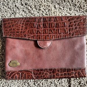 Etienne Aigner Brown Croc-Embossed Clutch